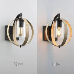 1-Light Distressed Black and Wood Tone Globe Cage Hardwired Outdoor Wall Lantern Sconce with Clear Glass Cylinder by TRUE FINE -Dale Tiffany Store distressed black and wood tone true fine outdoor sconces td40003ot c3 1000