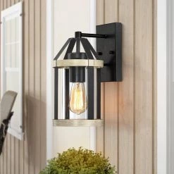 1-Light Distressed Black and Wood Tone Hardwired Outdoor Wall Lantern Sconce with Clear Glass Cylinder by TRUE FINE -Dale Tiffany Store distressed black and wood tone true fine outdoor sconces td41009ot 1d 1000