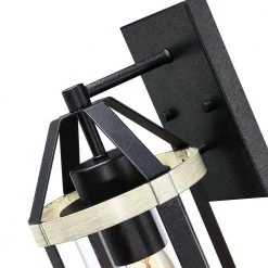 1-Light Distressed Black and Wood Tone Hardwired Outdoor Wall Lantern Sconce with Clear Glass Cylinder by TRUE FINE -Dale Tiffany Store distressed black and wood tone true fine outdoor sconces td41009ot 1f 1000