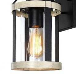 1-Light Distressed Black and Wood Tone Hardwired Outdoor Wall Lantern Sconce with Clear Glass Cylinder by TRUE FINE -Dale Tiffany Store distressed black and wood tone true fine outdoor sconces td41009ot 44 1000