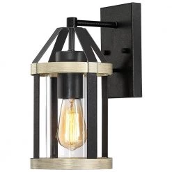 1-Light Distressed Black and Wood Tone Hardwired Outdoor Wall Lantern Sconce with Clear Glass Cylinder by TRUE FINE -Dale Tiffany Store distressed black and wood tone true fine outdoor sconces td41009ot 4f 1000