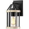 1-Light Distressed Black and Wood Tone Hardwired Outdoor Wall Lantern Sconce with Clear Glass Cylinder by TRUE FINE -Dale Tiffany Store distressed black and wood tone true fine outdoor sconces td41009ot 64 1000