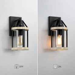 1-Light Distressed Black and Wood Tone Hardwired Outdoor Wall Lantern Sconce with Clear Glass Cylinder by TRUE FINE -Dale Tiffany Store distressed black and wood tone true fine outdoor sconces td41009ot 66 1000
