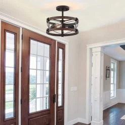 Richwood 15 in. 2-Light Black and Vintage Wood Rustic Semi-Flush Mount Ceiling Light by TRUE FINE -Dale Tiffany Store distressed black true fine flush mount lights td10035fl 1d 1000