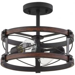 Richwood 15 in. 2-Light Black and Vintage Wood Rustic Semi-Flush Mount Ceiling Light by TRUE FINE -Dale Tiffany Store distressed black true fine flush mount lights td10035fl 1f 1000