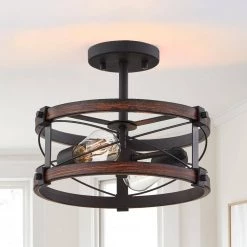 Richwood 15 in. 2-Light Black and Vintage Wood Rustic Semi-Flush Mount Ceiling Light by TRUE FINE -Dale Tiffany Store distressed black true fine flush mount lights td10035fl 40 1000