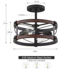 Richwood 15 in. 2-Light Black and Vintage Wood Rustic Semi-Flush Mount Ceiling Light by TRUE FINE -Dale Tiffany Store distressed black true fine flush mount lights td10035fl 66 1000