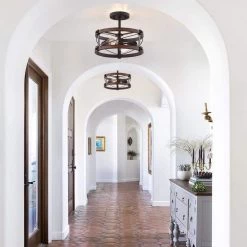 Richwood 15 in. 2-Light Black and Vintage Wood Rustic Semi-Flush Mount Ceiling Light by TRUE FINE -Dale Tiffany Store distressed black true fine flush mount lights td10035fl e1 1000