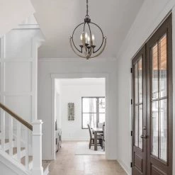 Sullivan 18 in. 4-Light Distressed Black/Wood Tone Farmhouse Candlestick Globe Pendant by TRUE FINE -Dale Tiffany Store distressed black wood tone true fine chandeliers td10012c 1d 1000