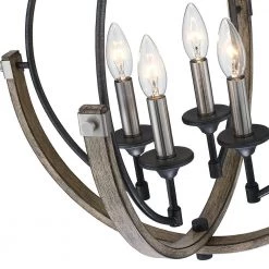 Sullivan 18 in. 4-Light Distressed Black/Wood Tone Farmhouse Candlestick Globe Pendant by TRUE FINE -Dale Tiffany Store distressed black wood tone true fine chandeliers td10012c 1f 1000