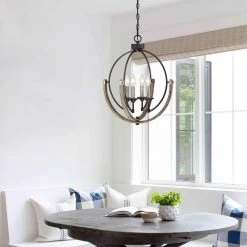 Sullivan 18 in. 4-Light Distressed Black/Wood Tone Farmhouse Candlestick Globe Pendant by TRUE FINE -Dale Tiffany Store distressed black wood tone true fine chandeliers td10012c 31 1000