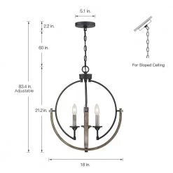 Sullivan 18 in. 4-Light Distressed Black/Wood Tone Farmhouse Candlestick Globe Pendant by TRUE FINE -Dale Tiffany Store distressed black wood tone true fine chandeliers td10012c 40 1000