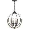 Sullivan 18 in. 4-Light Distressed Black/Wood Tone Farmhouse Candlestick Globe Pendant by TRUE FINE