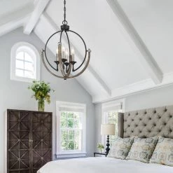 Sullivan 18 in. 4-Light Distressed Black/Wood Tone Farmhouse Candlestick Globe Pendant by TRUE FINE -Dale Tiffany Store distressed black wood tone true fine chandeliers td10012c 66 1000