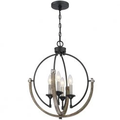 Sullivan 18 in. 4-Light Distressed Black/Wood Tone Farmhouse Candlestick Globe Pendant by TRUE FINE -Dale Tiffany Store distressed black wood tone true fine chandeliers td10012c 76 1000