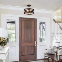 Richwood 12 in. 2-Light Distressed Black/Wood Tone Rustic Semi-Flush Mount by TRUE FINE -Dale Tiffany Store distressed black wood tone true fine flush mount lights 20141fl 4f 1000