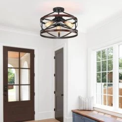 Richwood 15 in. 3-Light Distressed Black/Wood Tone Rustic Semi-Flush Mount Ceiling Light by TRUE FINE -Dale Tiffany Store distressed black wood tone true fine flush mount lights td41005fl 1d 1000