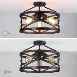 Richwood 15 in. 3-Light Distressed Black/Wood Tone Rustic Semi-Flush Mount Ceiling Light by TRUE FINE -Dale Tiffany Store distressed black wood tone true fine flush mount lights td41005fl 4f 1000