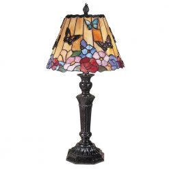 24 in Butterfly Peony Fieldstone Finish Table Lamp with Tiffany Art Glass Table Lamp by Dale Tiffany