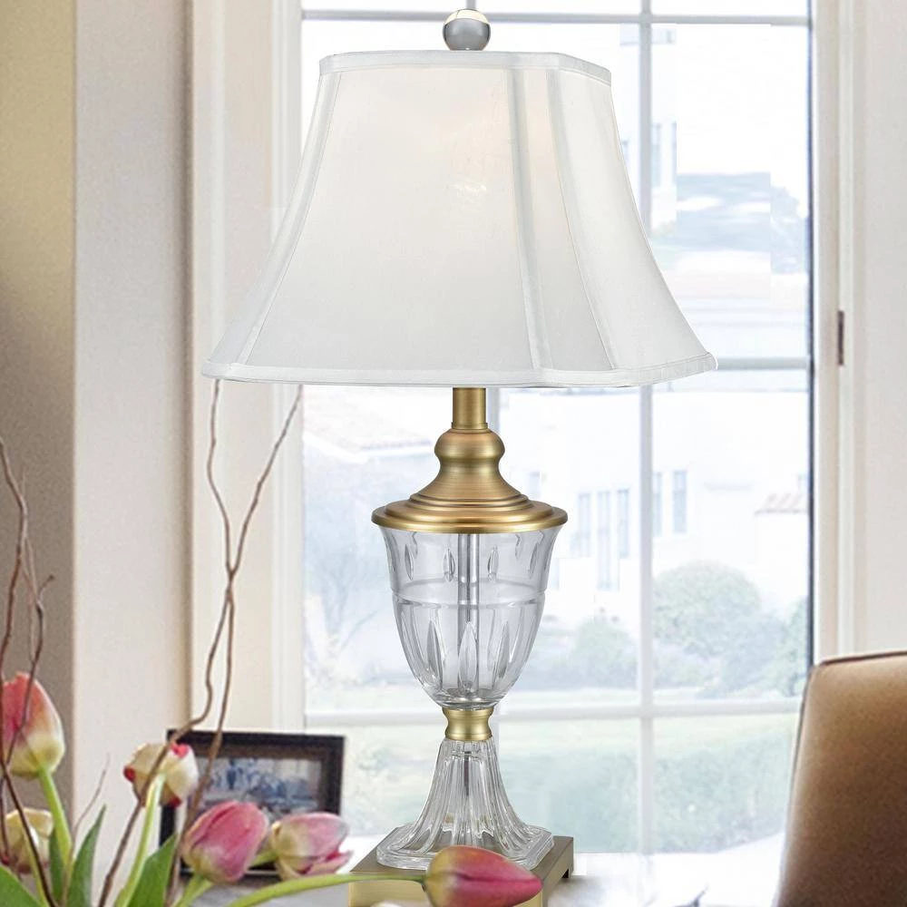 26.5 in. Golden Antique Brass Table Lamp with Fabric by Dale Tiffany 4 26.5 in. Golden Antique Brass Table Lamp with Fabric by Dale Tiffany - Image 2