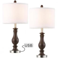 22.8 in. Mahogany and Brushed Nickel Table Lamp with USB Port and White Linen Shade (Set of 2) by TRUE FINE -Dale Tiffany Store mahogany and brushed nickel true fine table lamps td30007t 2pk 1d 1000