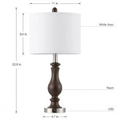 22.8 in. Mahogany and Brushed Nickel Table Lamp with USB Port and White Linen Shade (Set of 2) by TRUE FINE -Dale Tiffany Store mahogany and brushed nickel true fine table lamps td30007t 2pk 40 1000