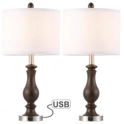 22.8 in. Mahogany and Brushed Nickel Table Lamp with USB Port and White Linen Shade (Set of 2) by TRUE FINE -Dale Tiffany Store mahogany and brushed nickel true fine table lamps td30007t 2pk 76 1000