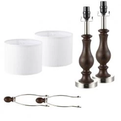 22.8 in. Mahogany and Brushed Nickel Table Lamp with USB Port and White Linen Shade (Set of 2) by TRUE FINE -Dale Tiffany Store mahogany and brushed nickel true fine table lamps td30007t 2pk fa 1000