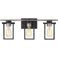 24.4 in. 3-Light Matt Black/Wood Tone Rustic Farmhouse Bathroom Vanity Light with Open Cage Shades by TRUE FINE -Dale Tiffany Store matt black wood tone true fine vanity lighting td20008w 44 1000