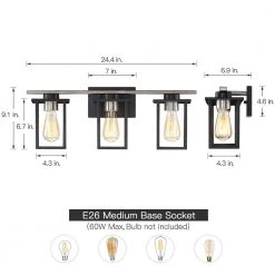 24.4 in. 3-Light Matt Black/Wood Tone Rustic Farmhouse Bathroom Vanity Light with Open Cage Shades by TRUE FINE -Dale Tiffany Store matt black wood tone true fine vanity lighting td20008w 66 1000