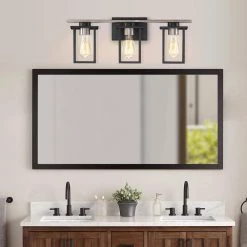 24.4 in. 3-Light Matt Black/Wood Tone Rustic Farmhouse Bathroom Vanity Light with Open Cage Shades by TRUE FINE -Dale Tiffany Store matt black wood tone true fine vanity lighting td20008w 76 1000