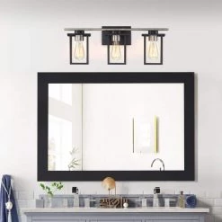 24.4 in. 3-Light Matt Black/Wood Tone Rustic Farmhouse Bathroom Vanity Light with Open Cage Shades by TRUE FINE -Dale Tiffany Store matt black wood tone true fine vanity lighting td20008w e1 1000