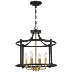 Copper 18 in. 4-Light Black/Brass Caged Farmhouse Candlestick Chandelier by TRUE FINE