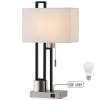 21 in. Matte Black/Brushed Nickel USB Table Lamp with White Linen Shade, 9.5-Watt LED Bulb Included by TRUE FINE -Dale Tiffany Store matte black brushed nickel true fine table lamps 9026t 64 1000