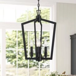 Perch 14 in. 4-Light Black Candlestick Pendant Chandelier Caged Farmhouse by TRUE FINE -Dale Tiffany Store matte black true fine chandeliers td40017c 1d 1000