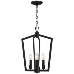 Perch 14 in. 4-Light Black Candlestick Pendant Chandelier Caged Farmhouse by TRUE FINE