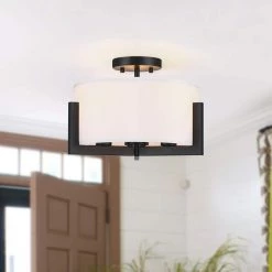 14 in. 3-Light Matte Black Semi-Flush Mount Ceiling Light with Drum Shade by TRUE FINE -Dale Tiffany Store matte black true fine flush mount lights td20014fl 1d 1000