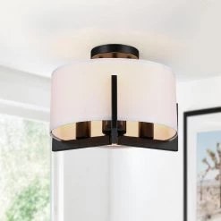 14 in. 3-Light Matte Black Semi-Flush Mount Ceiling Light with Drum Shade by TRUE FINE -Dale Tiffany Store matte black true fine flush mount lights td20014fl 1f 1000