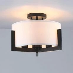 14 in. 3-Light Matte Black Semi-Flush Mount Ceiling Light with Drum Shade by TRUE FINE -Dale Tiffany Store matte black true fine flush mount lights td20014fl 4f 1000