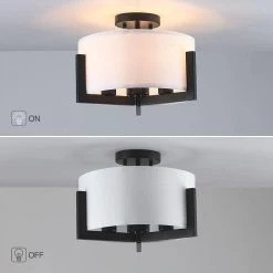 14 in. 3-Light Matte Black Semi-Flush Mount Ceiling Light with Drum Shade by TRUE FINE -Dale Tiffany Store matte black true fine flush mount lights td20014fl c3 1000