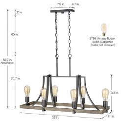 6-Light 33 in. Natural Iron and Distressed Faux Wood Industrial Famhouse Island Chandelier by TRUE FINE -Dale Tiffany Store natural iron and distressed faux wood true fine chandeliers td80006c 40 1000