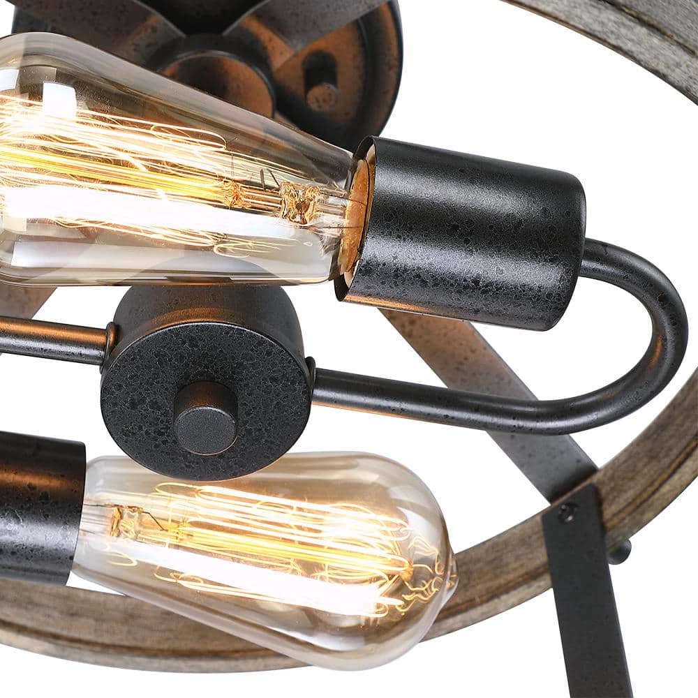 Madison 13 in. 2-Light Natural Iron and Distressed Faux Wood Industrial Farmhouse Semi-Flush Mount Ceiling Light by TRUE FINE 9 Madison 13 in. 2-Light Natural Iron and Distressed Faux Wood Industrial Farmhouse Semi-Flush Mount Ceiling Light by TRUE FINE - Image 7