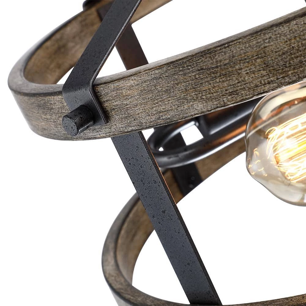 Madison 13 in. 2-Light Natural Iron and Distressed Faux Wood Industrial Farmhouse Semi-Flush Mount Ceiling Light by TRUE FINE 8 Madison 13 in. 2-Light Natural Iron and Distressed Faux Wood Industrial Farmhouse Semi-Flush Mount Ceiling Light by TRUE FINE - Image 6