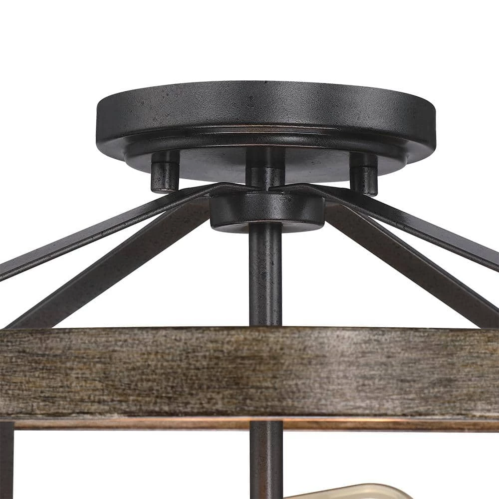 Madison 13 in. 2-Light Natural Iron and Distressed Faux Wood Industrial Farmhouse Semi-Flush Mount Ceiling Light by TRUE FINE 7 Madison 13 in. 2-Light Natural Iron and Distressed Faux Wood Industrial Farmhouse Semi-Flush Mount Ceiling Light by TRUE FINE - Image 5