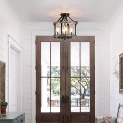 Madison 12.5 in. 4-Light Natural Iron and Distressed Faux Wood Modern Farmhouse Semi-Flush Mount Ceiling Light by TRUE FINE -Dale Tiffany Store natural iron and distressed faux wood true fine flush mount lights td80005fl 1d 1000