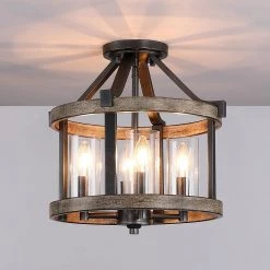 Madison 12.5 in. 4-Light Natural Iron and Distressed Faux Wood Modern Farmhouse Semi-Flush Mount Ceiling Light by TRUE FINE -Dale Tiffany Store natural iron and distressed faux wood true fine flush mount lights td80005fl 44 1000