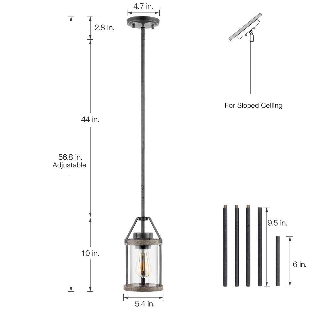 Madison 1-Light Natural Iron and Distressed Faux Wood Farmhouse Mini-Pendant with Clear Glass Shade by TRUE FINE 5 Madison 1-Light Natural Iron and Distressed Faux Wood Farmhouse Mini-Pendant with Clear Glass Shade by TRUE FINE - Image 3