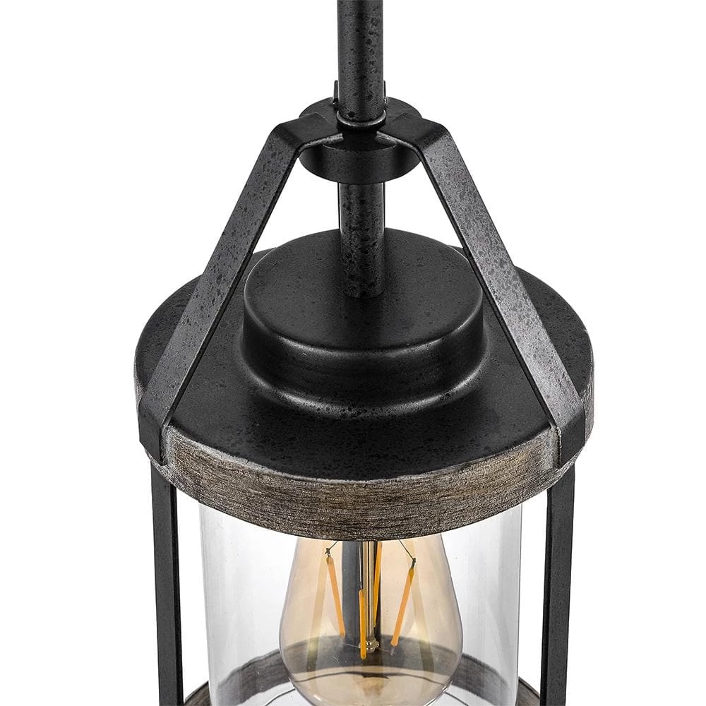 Madison 1-Light Natural Iron and Distressed Faux Wood Farmhouse Mini-Pendant with Clear Glass Shade by TRUE FINE 8 Madison 1-Light Natural Iron and Distressed Faux Wood Farmhouse Mini-Pendant with Clear Glass Shade by TRUE FINE - Image 6