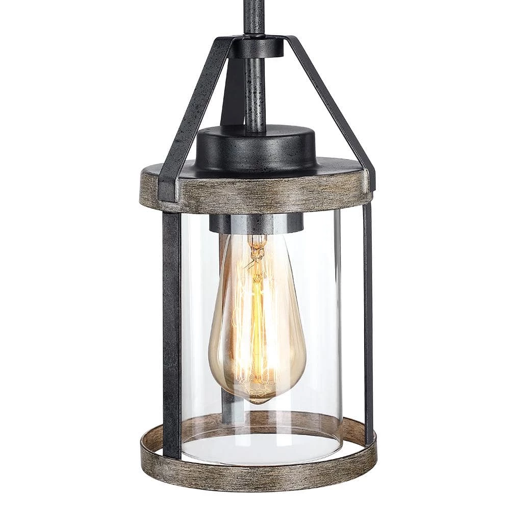 Madison 1-Light Natural Iron and Distressed Faux Wood Farmhouse Mini-Pendant with Clear Glass Shade by TRUE FINE 7 Madison 1-Light Natural Iron and Distressed Faux Wood Farmhouse Mini-Pendant with Clear Glass Shade by TRUE FINE - Image 5