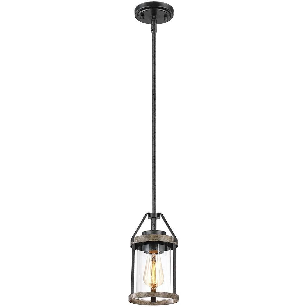 Madison 1-Light Natural Iron and Distressed Faux Wood Farmhouse Mini-Pendant with Clear Glass Shade by TRUE FINE 11 Madison 1-Light Natural Iron and Distressed Faux Wood Farmhouse Mini-Pendant with Clear Glass Shade by TRUE FINE - Image 9